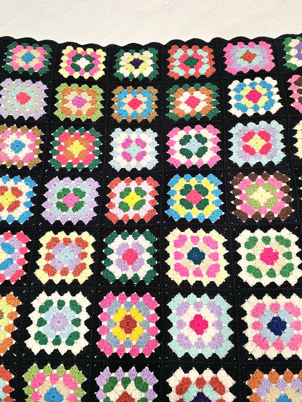 Handmade Vintage Multicolor Granny Square Crochet Blanket Vibrant Patchwork